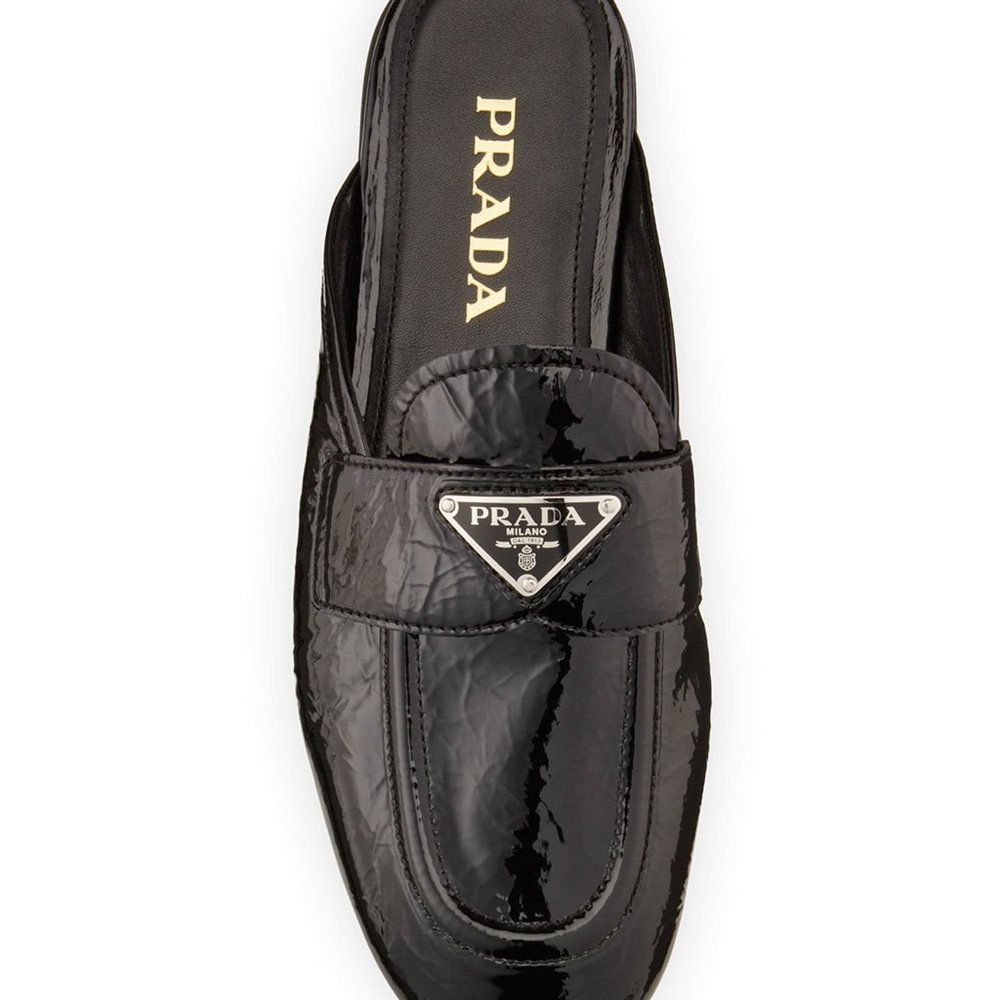 PRADA Patent Leather Loafer Mules